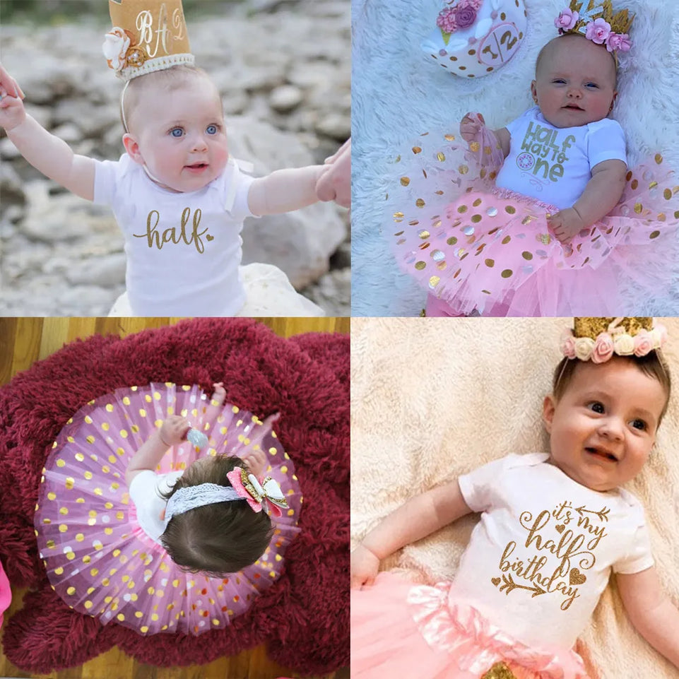 It's My Half Birthday Party Dress Baby Bodysuit+Tutu Cake Outfits Half To One Infant Baby Girls Clothes Suit 0-12M Drop Ship