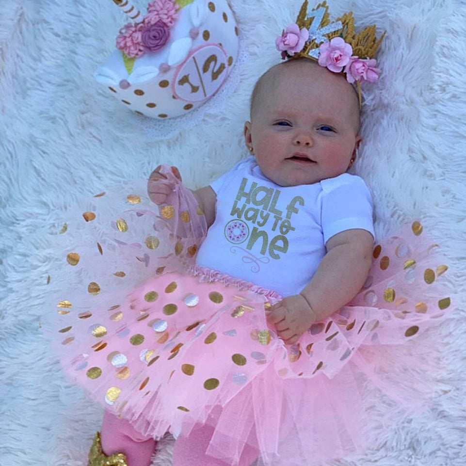 It's My Half Birthday Party Dress Baby Bodysuit+Tutu Cake Outfits Half To One Infant Baby Girls Clothes Suit 0-12M Drop Ship