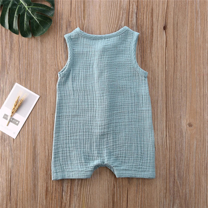 2021 Toddler Baby Rompers Single Breasted Clothes Infant Baby Girls Boys Sleeveless Button Solid Color Romper Summer Clothing