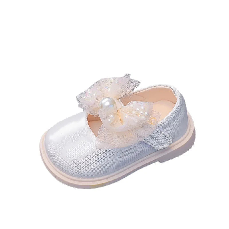 Spring Autumn Baby Girl Shoes Cute Bow Pearl Baby Girl Shoes Flat Heels Kids Princess Shoes First Walkers Pink White