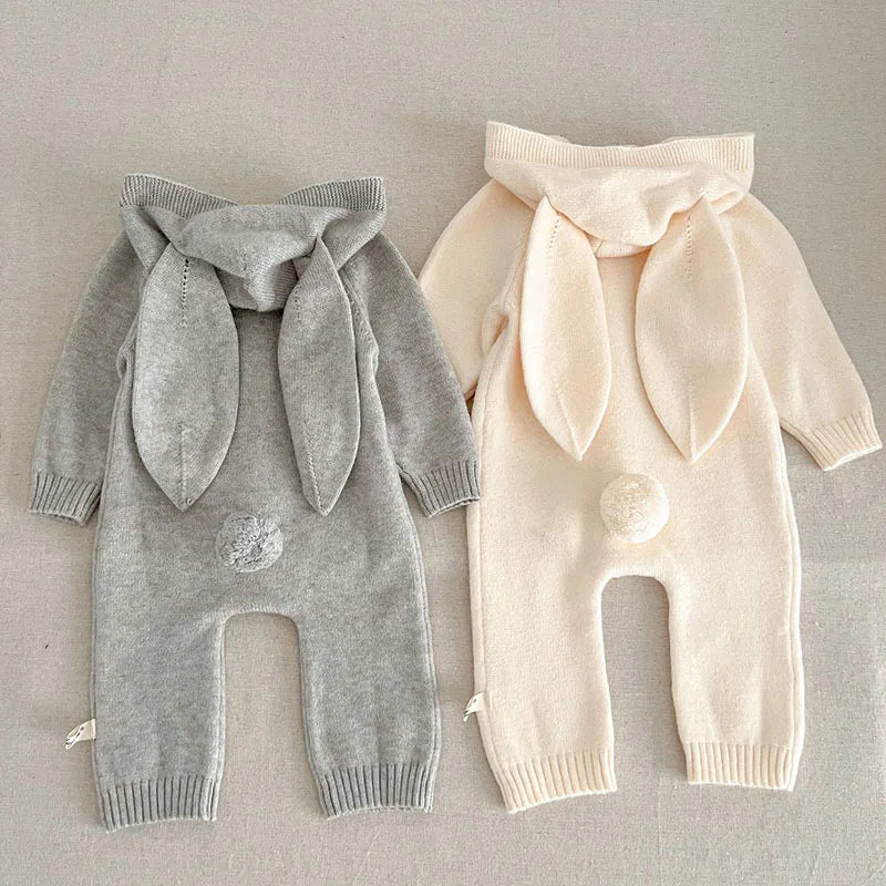 Autumn Winter Newborn Baby Boys Girl Knitted Jumpsuit Solid Color Knitting Hooded Infant Baby Bodysuits Children Knitted Clothes