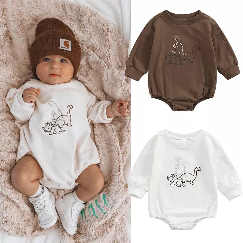 Autumn Newborn Baby Rompers Infant Kids Cotton Long Sleeve Cartoon Dinosaur Embroidery Boy Girls Jumpsuits Baby Clothes 0-18M
